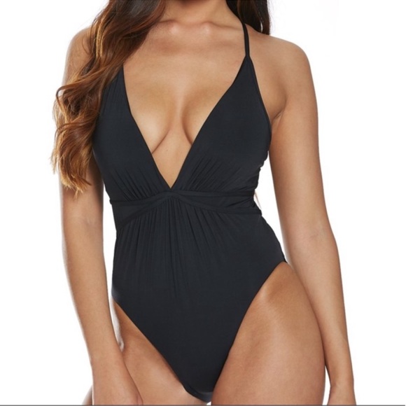 BCBGMAXAZRIA Deep V Sexy One Piece Swimsuit Black Size 2 - Picture 4 of 14